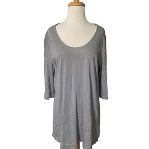 Peruvian Connection Gray Scoop Neck Oversized 3/4 Sleeve Tunic Blouse